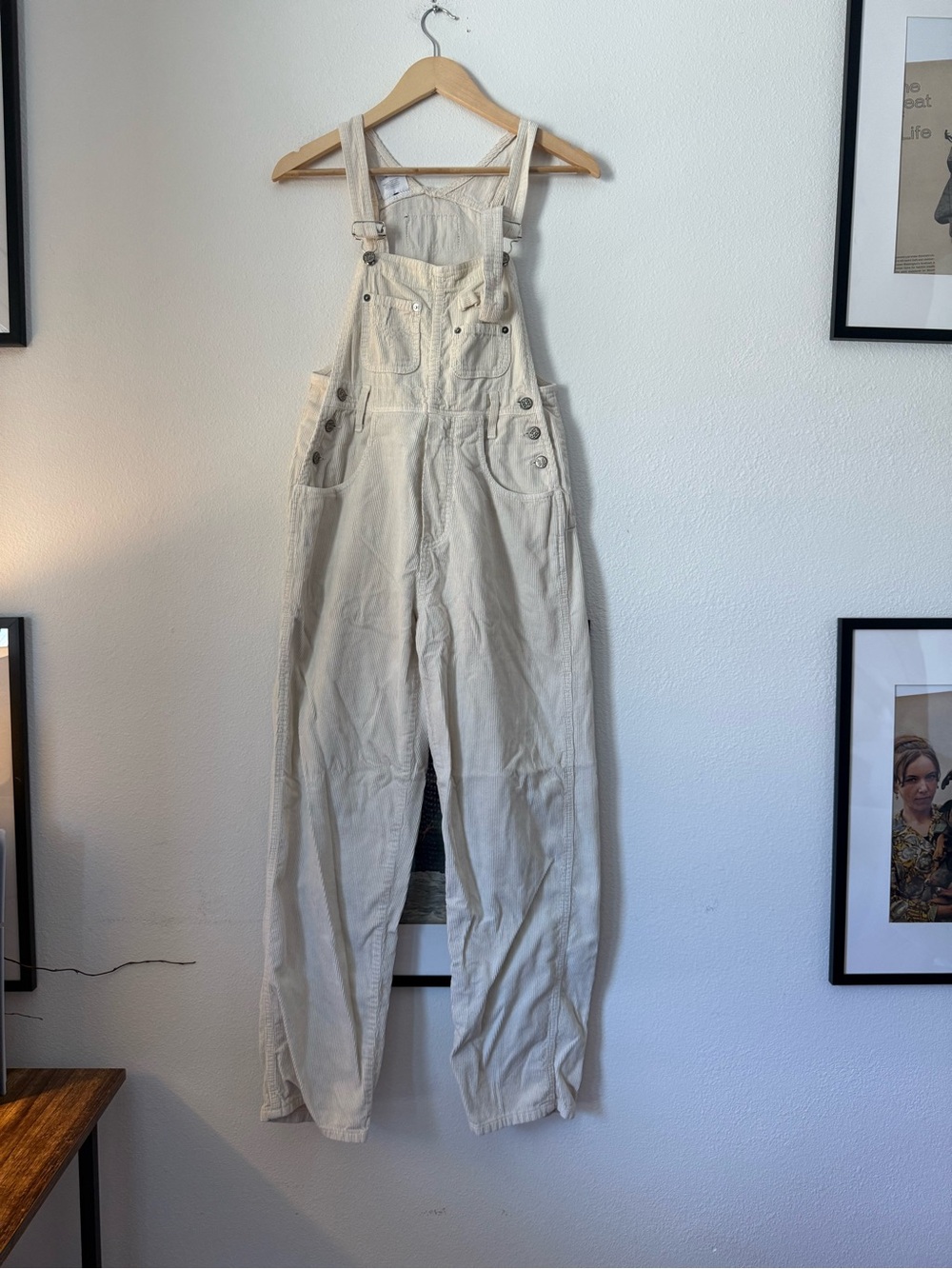 Neutral Cream Women's corduroy Overalls with Adjustable Straps